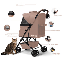 Poussette pliable de luxe OEM pour animaux de compagnie, légère, grande capacité avec panier de rangement pour les voyages en plein air, chats et chiens