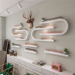 Étagère murale en bois blanc pour vernis à ongles, pour salon de beauté moderne - Product Image 2