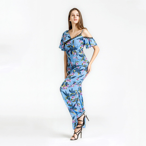 2019 nouvelle mode casual maïs-ruban <span class=keywords><strong>embelli</strong></span> à epaules ouvertes combinaison avec imprimé floral - Product Image 1