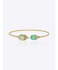 Brazalete Emerald Aura, Lujoso y Elegante, Inspirado en el Brillo Real, Hecho a Mano por Diseñadores, Brazalete con Diamantes Polki, Tono Oro de 9K - Product Image 1