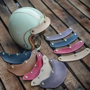 YY-accesorios para cascos de motocicleta, visores Vintage con botón a presión ajustable, cuero de imitación, cara abierta