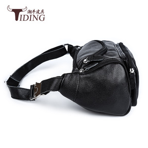 Sac banane en cuir véritable Tiding noir grande capacité pour homme, sac de poitrine 3018 - Product Image 2