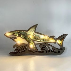 Uionen New Wooden Carved Animal <b>Crafts</b> Wooden Shark Ornaments Ocean Style Home Desktop Decorations - Product Image 1