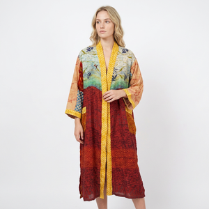 Bata de seda India Sari DE BODA Ropa de playa Ropa de mujer Estilo bohemio Kimono de seda Vestido largo Vestido de playa y Albornoz - Product Image 1
