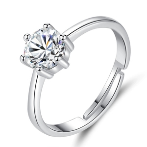 Bague en argent sterling S925 avec zircon LT-663 pour hommes et femmes, bague ouverte simple à quatre griffes de style coréen pour couples, pour cadeaux et anniversaires - Product Image 5