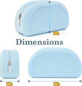 Pochette de voyage personnalisée 2026 en silicone imperméable pour maquillage, organiseur de toilette, sac à fermeture éclair en forme de demi-lune bleu - Product Image 3