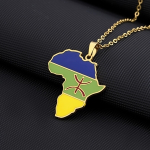 Nieuwe Afrika Kaart Berbers Hanger Ketting Voor Vrouwen Mannen Goud Zilver Kleur Roestvrij Staal Fashion Afrikaanse <span class=keywords><strong>Berber</strong></span> Sieraden Patriota