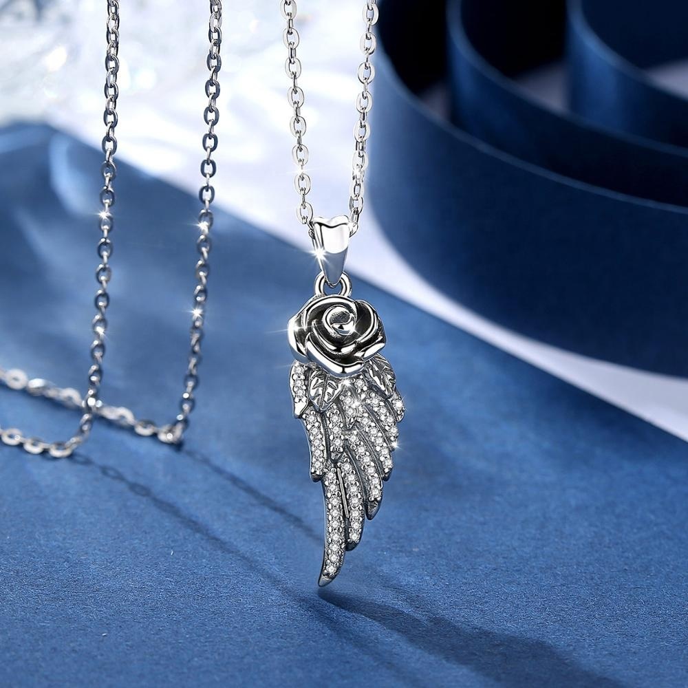 Femmes 925 pur argent sterling ange gardien ailes en forme de pendentif collier