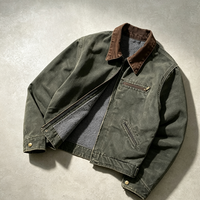 Veste de travail pour homme en toile enduite, style vintage, délavée, col rabattu, doublure polaire, fermeture éclair, épaisse et robuste, vêtement d'extérieur urbain