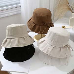 Chapeau Bob d'été décontracté pour femme et fille, protection solaire, design plissé avec nœud - Product Image 6