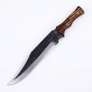 Couteau Bowie forgé à la main personnalisé avec manche en bois de frêne brûlé en acier à haute teneur en carbone pour couteau de chasse en plein air pour les amateurs de bricolage - Product Image 1