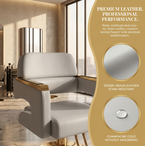 Sillón de Peluquería Hidráulico con Respaldo Fijo y Base Redonda Dorada Ajustable para Salón de Belleza - Product Image 3
