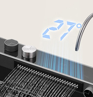 Tiktok tendances luxe LED acier inoxydable Pianokey bouton affichage numérique multifonctionnel cascade évier de cuisine avec lave-gobelet