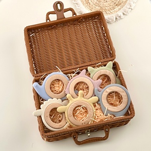 CE phim hoạt hình BPA-free Silicone Teether gỗ Teether động vật bé mọc răng nhẫn và bằng gỗ Rattle Teether cho răng cảm giác Chew đồ chơi - Product Image 3