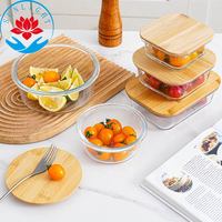 Boîte à lunch ronde en verre micro-ondable en usine et bol en pyrex avec couvercle pour la maison et les plats à emporter