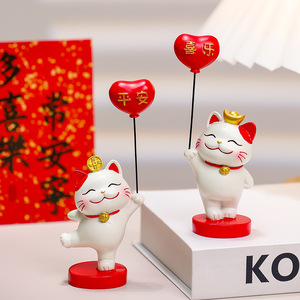 Figura de resina de gato de la suerte con globo de la paz y la alegría para decoración del hogar, sala de estar, regalo de Feng Shui, paquete de una sola pieza - Product Image 3