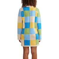 Robe pull midi en coton tricoté à carreaux patchwork pour femme, personnalisée, douce, à manches longues, vente en gros