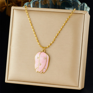 Butterfly Pendant Necklace Stainless Steel Pink Purple Enamel Chain Gift Jewelry - Product Image 3
