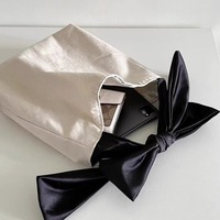 Tas Tote Kanvas Katun dengan Pegangan Pita Modis untuk Wanita, Tas Belanja Elegan Korea yang Lucu dan Dapat Digunakan Kembali, Tas Hadiah dengan Logo Kustom