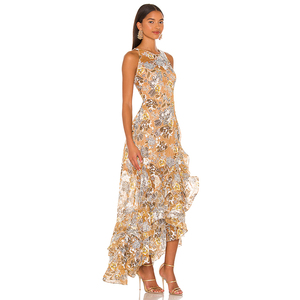 Robe de soirée asymétrique pour femmes, tenue longue, sans manches, imprimé fleurs, sexy, ourlet asymétrique - Product Image 2