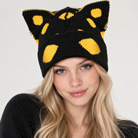 Bonnet Y2K à pois avec oreilles de chat, bonnet d'hiver ajustable avec oreilles de chat 3D, chapeau unisexe tendance à couleurs contrastées pour le streetwear