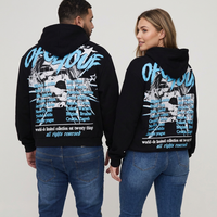Sweat-shirt unisexe surdimensionné noir en coton French Terry, imprimé en sérigraphie écologique bleu, édition limitée, style streetwear