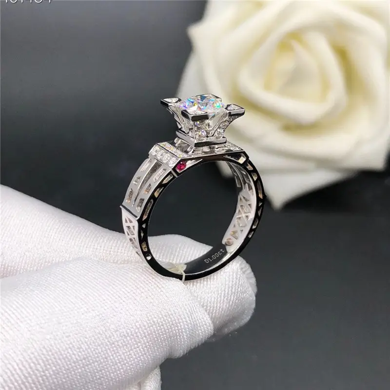 고급 패션 보석 925 결혼 반지 스털링 실버 특별 에펠 탑 사용자 정의 돌 1ct 다이아몬드 Moissanite 반지