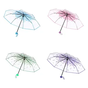 韓国傘折りたたみかわいい韓国ミニフレッシュシンプルセンシリーズ三つ折り桜透明日本傘
