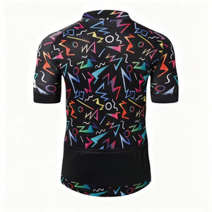 Maillot de cyclisme unisexe à manches courtes, imprimé géométrique coloré vintage, respirant et à séchage rapide, pour le cyclisme sur route - Product Image 2