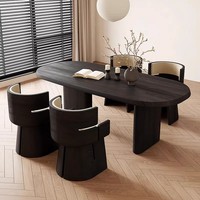 Table à manger ovale multifonctionnelle en bambou de style médiéval, style wabi-sabi, luxe léger, plateau en bois massif, meubles de salle à manger