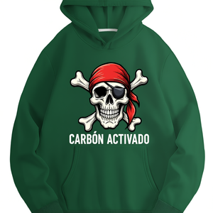 Sweat à capuche décontracté pour femme avec imprimé crâne de pirate et cache-œil, tissu tricoté 100% polyester, vêtement d'automne, couleur verte - Product Image 1