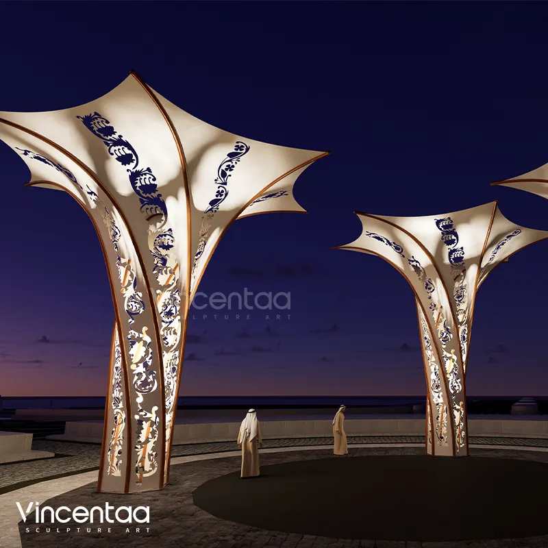 Vincentaa Outdoor Large Stainless Steel Cutout Pattern LED Sculpture