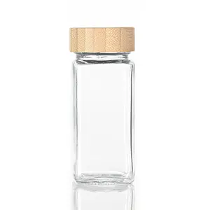 ग्लास वर्ग मसाला बोतल 120ml ग्लास मसाला जार बांस लकड़ी के ढक्कन रेस्तरां काली मिर्च छिड़काव बोतल