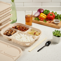Barquette à emporter SICHUN à 4 compartiments avec couvercle, écologique, biodégradable, boîte à lunch jetable, micro-ondable, en amidon de maïs