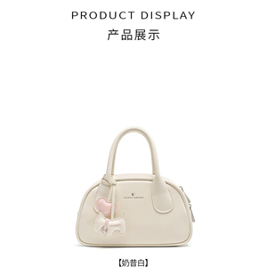 Valuncica Pudding Bag New Style <b>Bowling</b> Bag Women's Genuine Cowhide Boston Bag - Product Image 1