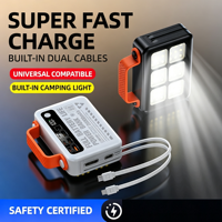 Batterie externe portable 20000 mAh à charge ultra-rapide 22,5 W avec câbles intégrés, lampe de camping, batterie externe pour événements en plein air