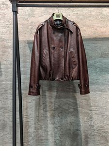 2025 automne noir vintage veste en cuir <span class=keywords><strong>femme</strong></span> Jurchen veste en cuir de mouton avec veste en cuir brillant <span class=keywords><strong>cire</strong></span> d'huile - Product Image 6