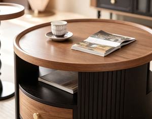 โต๊ะกาแฟไม้ทรงกลมทันสมัยพร้อมลิ้นชักเก็บของ เฟอร์นิเจอร์ห้องนั่งเล่นสไตล์มิดเซ็นจูรี่ - Product Image 5