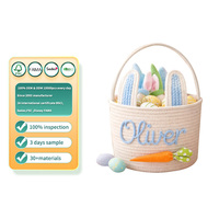Panier de rangement personnalisé en corde de coton avec poignées, panier à nom personnalisé, panier tissé en corde de coton avec oreilles de lapin, panier de rangement