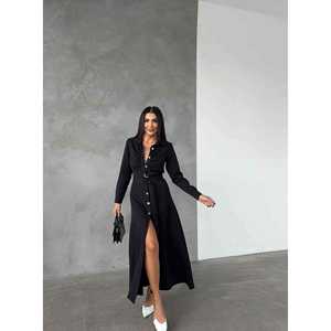 Vestido Camisero Negro de Manga Larga con Botones al Frente, Vestido Casual Maxi para Mujer, Talla S - Product Image 4