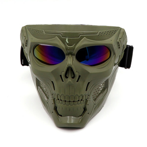 Masque facial tête de mort rétro, lunettes de moto coupe-vent, anti-sable, protection UV, masque de cyclisme unisexe kaki - Product Image 4
