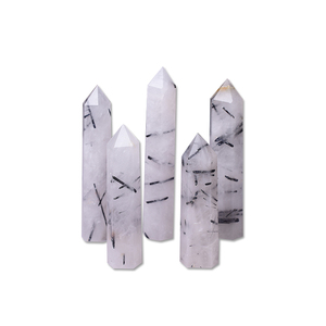 Decorativo Chakra Naturale di Tormalina Nera Quarzo Rutilato Bacchetta Punto di Torre - Product Image 1