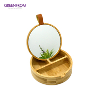 Nouveau miroir de maquillage debout de voyage avec logo personnalisé Spiegel cosmétique promotionnel en bambou avec boîte de rangement de bijoux