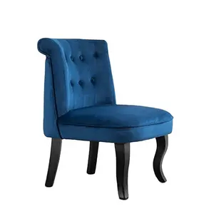 European Comfortable Wood Legs Dining Chair Upholstered Fabric Luxury Blue Sofa Chair