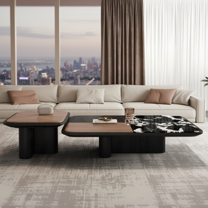 Mesa de Centro Moderna de Madera con Tapa de Vidrio Templado, Estilo Cuadrado, Lujosa y Sencilla, Mueble Duradero para Sala de Estar - Product Image 1