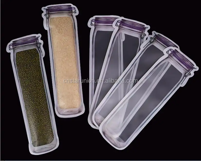 Custom Printed Plastic Zip&Top Lock Bag Stand Up Mason Jar Plastic bag for Snack Feed Food Packaging Juice Drinking Packing Bag