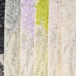 Giá bán buôn nặng đính cườm hoa sang trọng màu đen thêu đính cườm ren lưới vải cho váy - Product Image 6