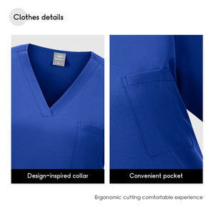 HZMNOI Women <b>Scrub</b> Set <b>Blue</b> V-Neck Top And Pants Moisture Wicking Split Uniform For Medical Nursing Workwear - Product Image 3