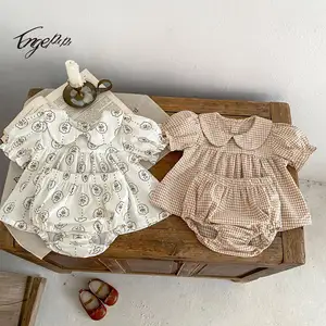 Engepapa Sommer Neugeborene Rundhalsausschnitt bedruckt niedliche Oberteile Säugling Shorts Baby Mädchenbekleidungssets