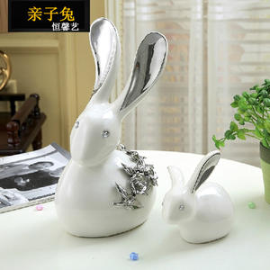 Figurine de <span class=keywords><strong>lapin</strong></span> blanc et noir personnalisée en forme de décoration intérieure en céramique style moderne simple - Product Image 4
